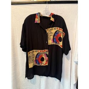 Vintage Abstract Artwear Blouse & Skirt Set Black Rayon Museum Style USA